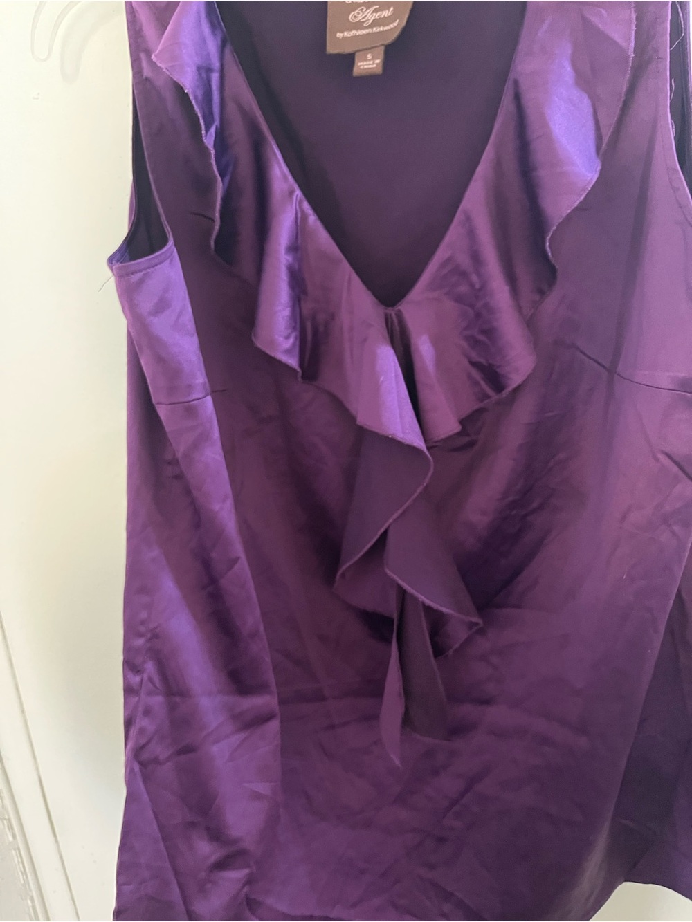 Undercover agent by Kathleen kirkwood. Purple Ruffle V-Neck Satin Camisole - Picture 3 of 5